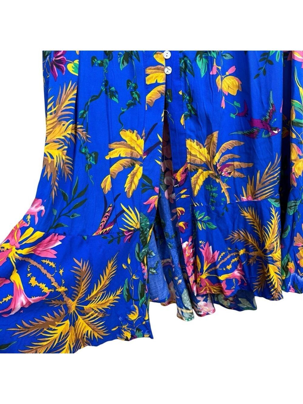 Cynthia Rowley NWT Floral Maxi Skirt Blue Tropical Print Smocked Waist Size Larg - Picture 4 of 9